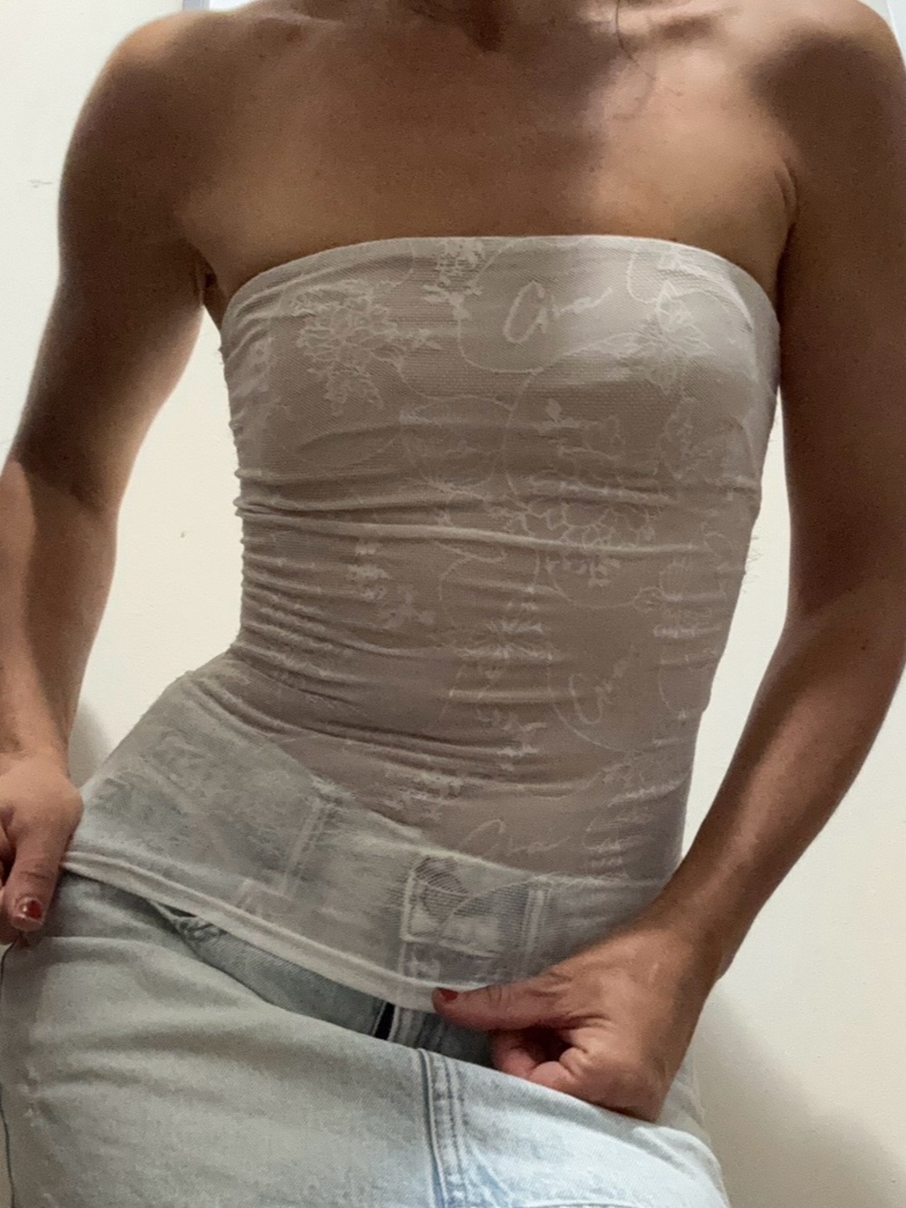 IAMGIA  Lace-Pattern Tube Top - Cream